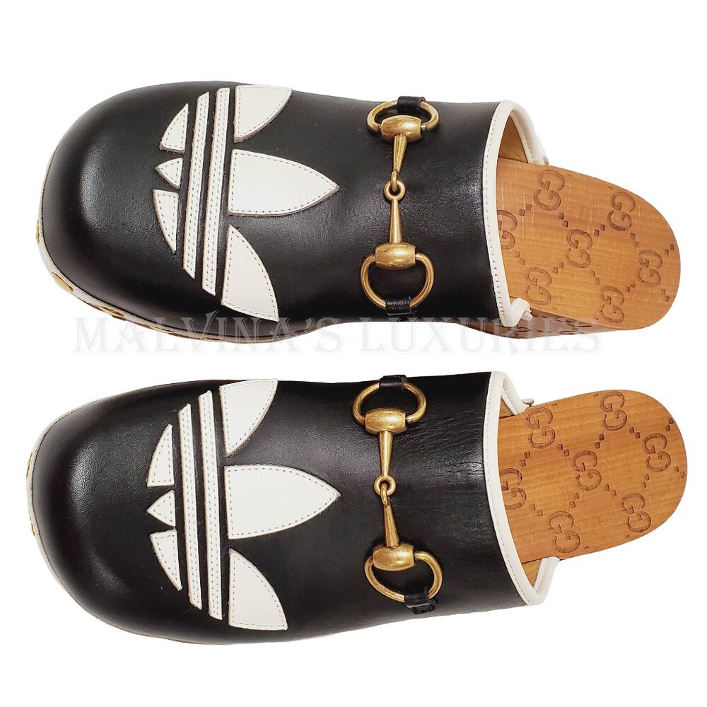 GUCCI SHOES ADIDAS X TREFOIL LEATHER HORSEBIT CLOG MULES  sz 37 7 - Picture 6 of 16